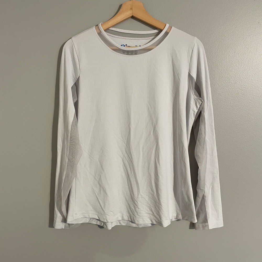 IBKUL Long Sleeve Sun Shirt Womens Medium White Mesh Activewear UPF 50+
